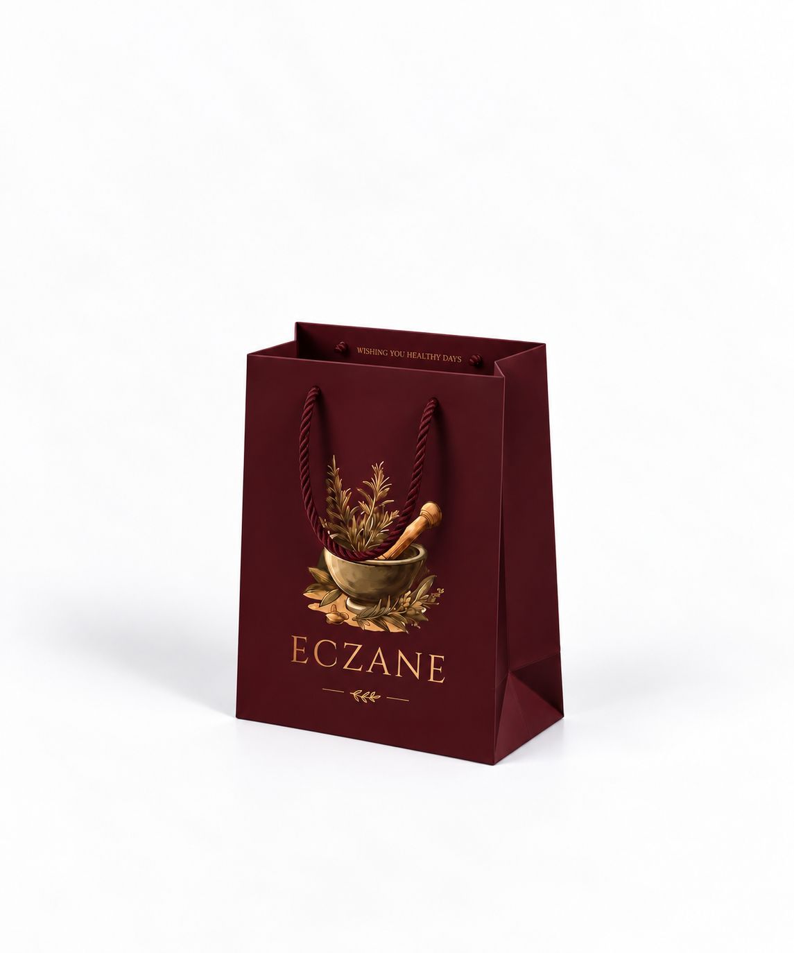Eczane Karton Çanta Asil Bordo (14x8x20 cm) - 10 Adet