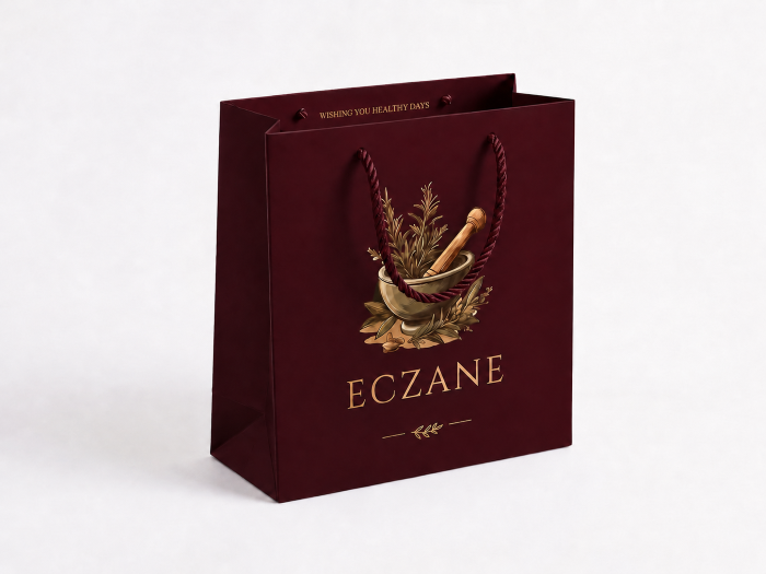 Eczane Karton Çanta Asil Bordo Büyük (20x10x23,5 cm) - 25 Adet