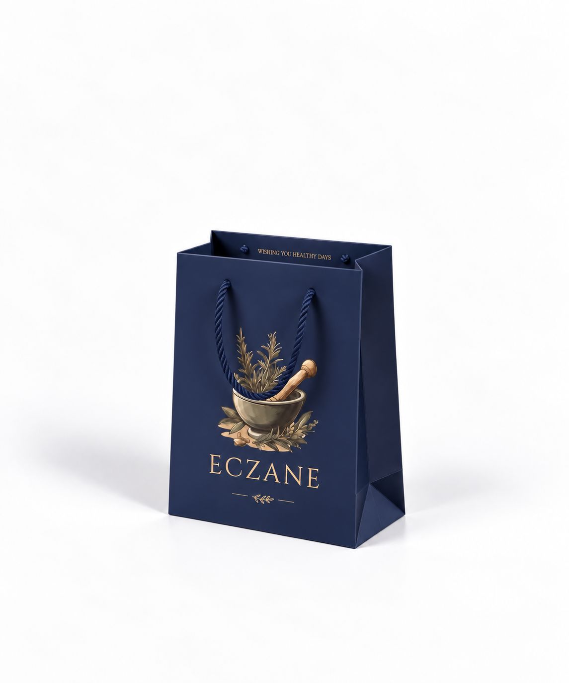 Eczane Karton Çanta Derin Lacivert (14x8x20 cm) - 10 Adet