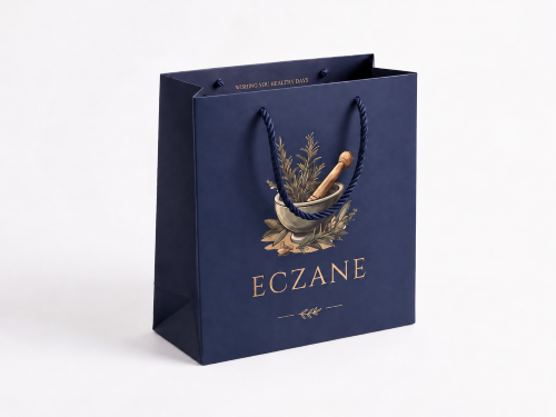 Eczane Karton Çanta Derin Lacivert Büyük (20x10x23,5 cm) - 25 Adet
