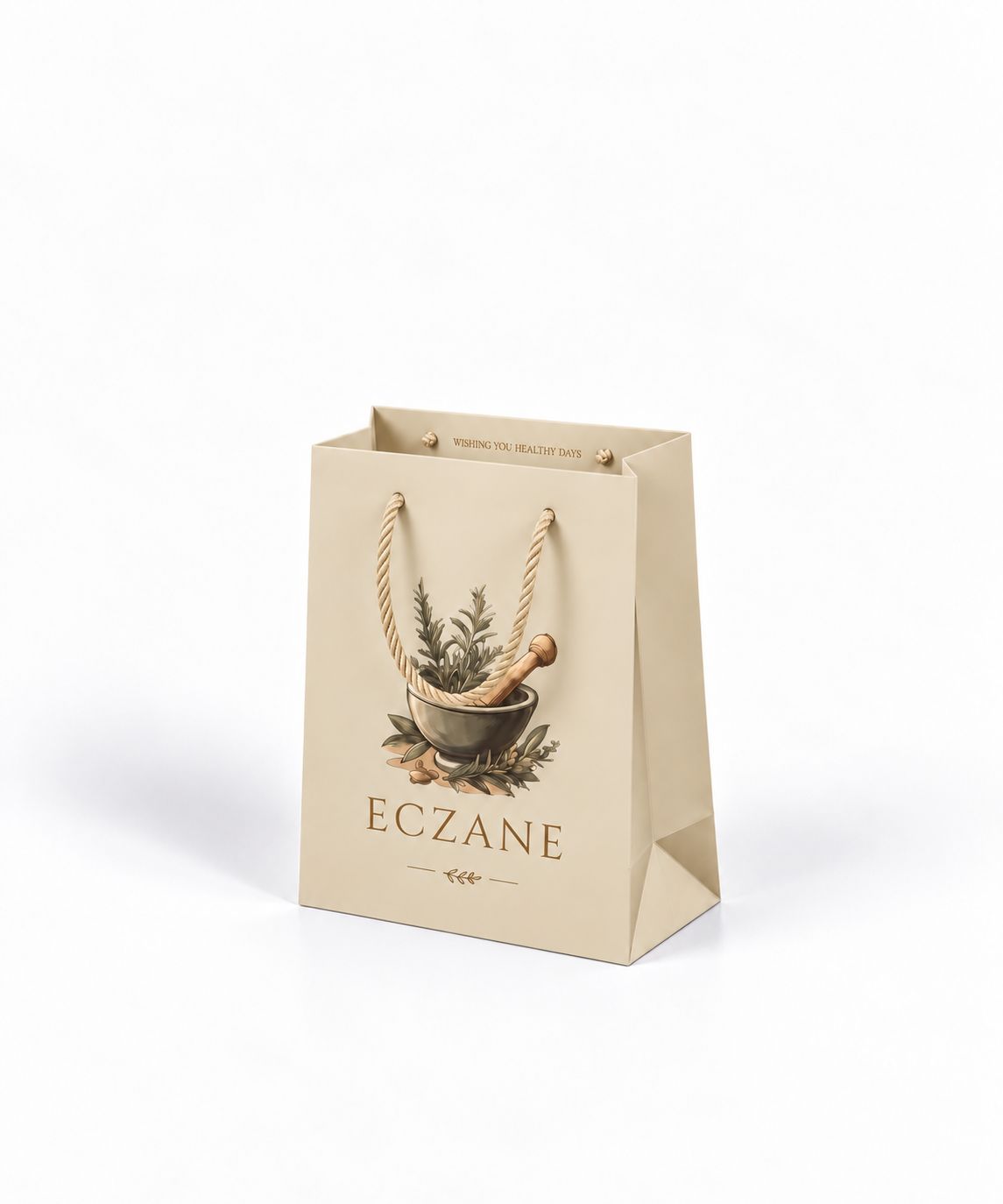 Eczane Karton Çanta Klasik Bej (14x8x20 cm) - 10 Adet