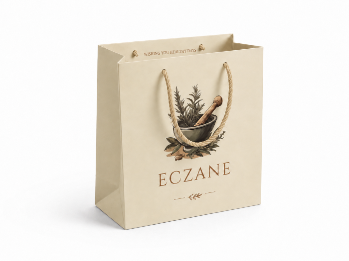 Eczane Karton Çanta Klasik Bej Büyük (20x10x23,5 cm) - 25 Adet