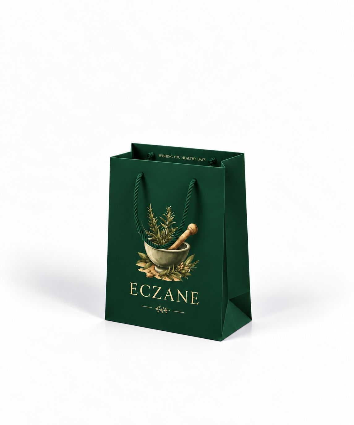 Eczane Karton Çanta Orman Yeşili (14x8x20 cm) - 10 Adet