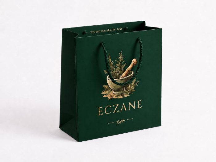Eczane Karton Çanta Orman Yeşili Büyük (20x10x23,5 cm) - 25 Adet